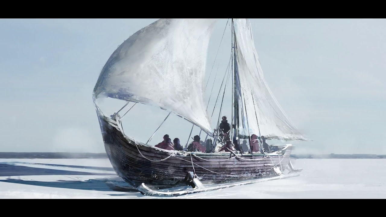 Sailboat in an icy landscape, concept painting